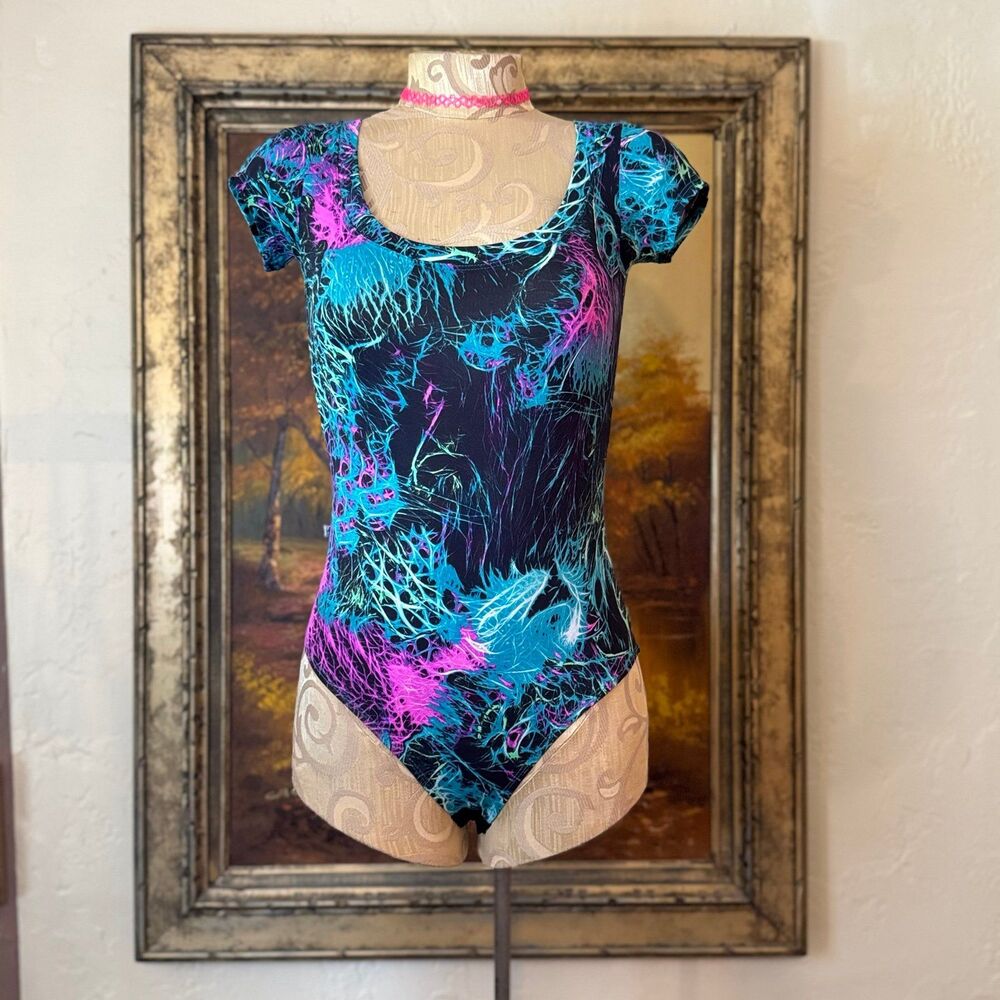 Vintage Neon Jungle  Cat Electric Lightning Bodysuit